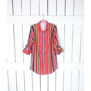 90s vintage tribal Aztec striped long sleeve tunic shirt